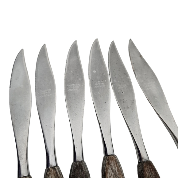 Vintage Fleetwood Design Stainless Danish Wood‎ Handle Steak Knifes Set of 6 R31 - Picture 3 of 6